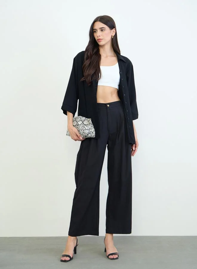 ستايلي Black Pleated Wide Leg Trousers