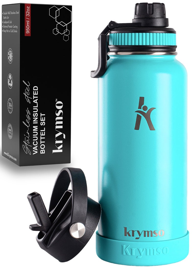 KRYMSO KRYMSO, 950ml Stainless Steel Water Bottle, Sports Bottle with Straw, Double Wall Insulated Water Bottle, Thermos Flask, Water Bottle for kids, Gym  - Image 1