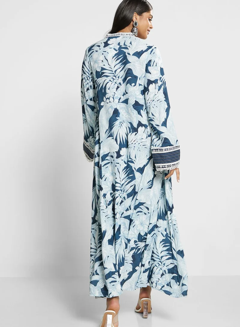 Biba Floral Printed V-Neck Jalabiya