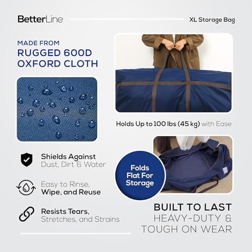 BETTERLINE Blue Extra Large Duffel Bag for Traveling - Heavy-Duty 600D Polyester, Waterproof with Reinforced Handles, Holds 100 lbs-Premium Quality Duffle Bag Perfect for Travel & Storage-42" x 16" x 20" Inches - Image 4