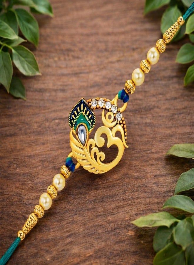 Riddhika Ventures Mens Stunning Gold Plated Designer Brother's Rakhi With Roli Chawal And Greeting Card (P3) - Image 5
