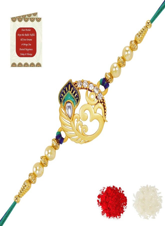 Riddhika Ventures Mens Stunning Gold Plated Designer Brother's Rakhi With Roli Chawal And Greeting Card (P3) - Image 1