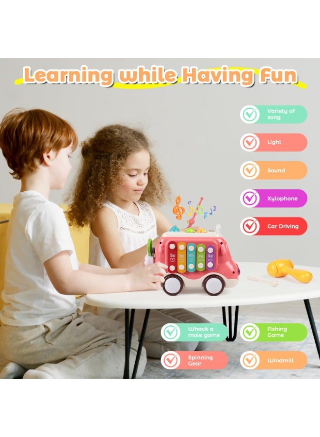 WALALLA Baby Bus Montessori Musical Toy for 1~3 Years Toddlers with Sound & Light, with Xylophone/Hammering/Fishing Game/Windmill & Gear Rotation etc Sensory Learning,Gift for Boys & Girls (Blue) - Image 3