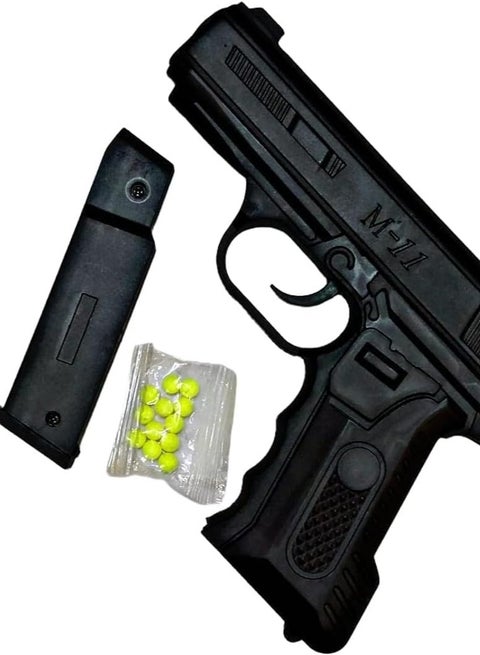 مسدس M-11  للعبة مع 12 خرزة، هدية للأولاد والبنات، بنادق وسهام، (أسود)