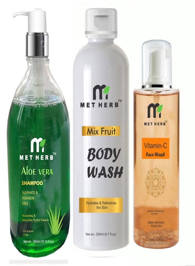 METHERB Aloe Vera Shampoo 300ml & Mix Fruit Body Wash -200ml & Vitamin-c Face Wash -100ml (combo pack) - Image 1