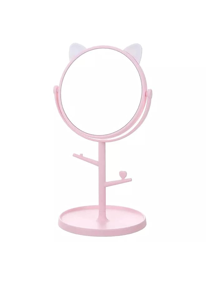 erorex Office Mirror Cat Ears Shape Cute Mirror With Accessory Holder High Quality Pink