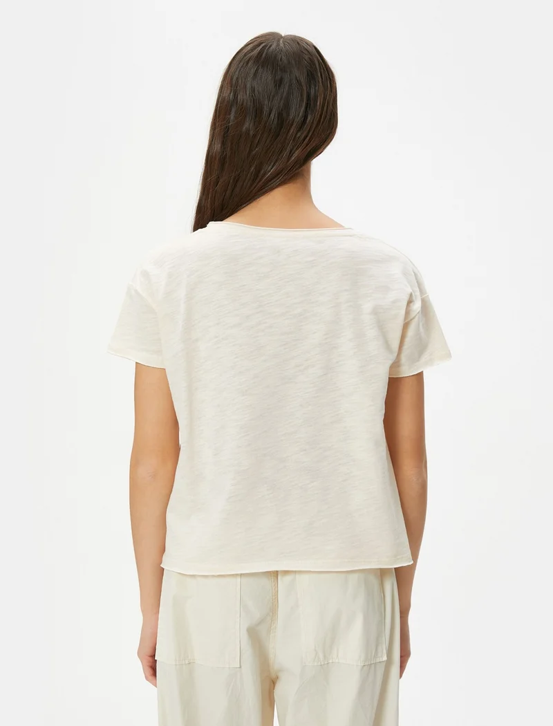 كوتون Boat Neck T-Shirt Printed Short Sleeve Cotton