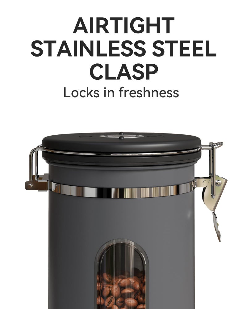 Veken Coffee Canister with Window  Airtight Stainless Steel Kitchen Food Storage Container with Date Tracker and Scoop for Grounds Coffee  Beans  Tea  Flour  Cereal  Sugar  22OZ  Grey - Image 2