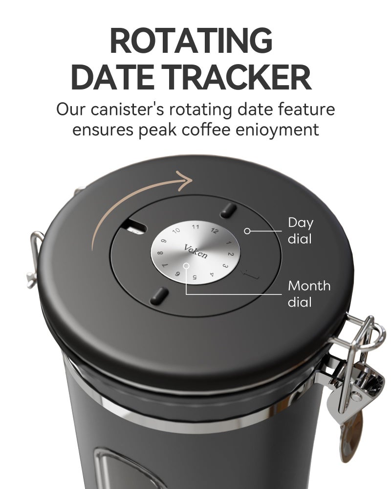 Veken Coffee Canister with Window  Airtight Stainless Steel Kitchen Food Storage Container with Date Tracker and Scoop for Grounds Coffee  Beans  Tea  Flour  Cereal  Sugar  22OZ  Grey - Image 3