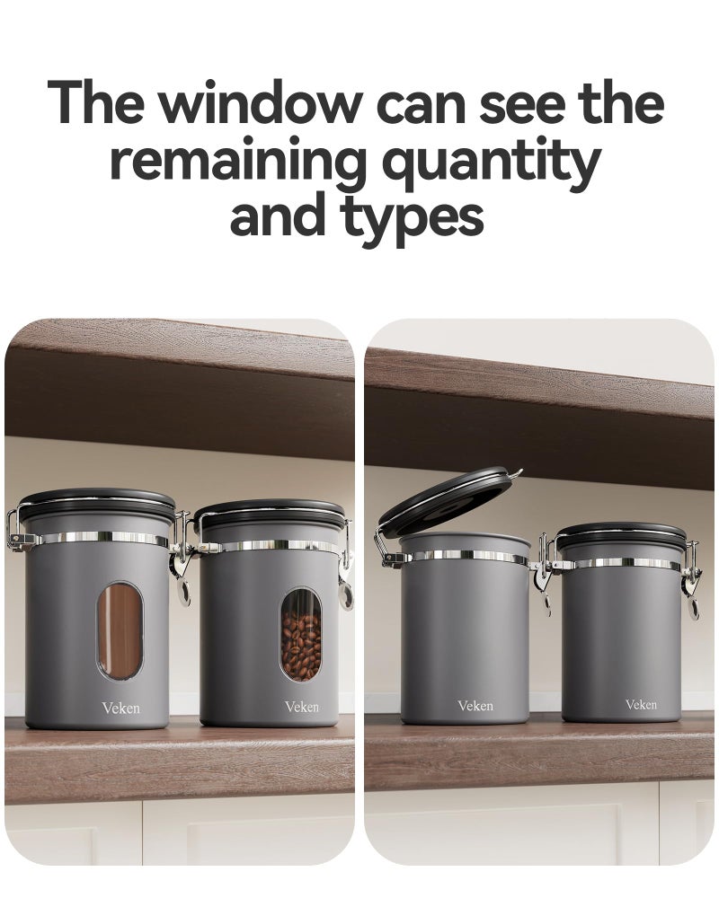 Veken Coffee Canister with Window  Airtight Stainless Steel Kitchen Food Storage Container with Date Tracker and Scoop for Grounds Coffee  Beans  Tea  Flour  Cereal  Sugar  22OZ  Grey - Image 4