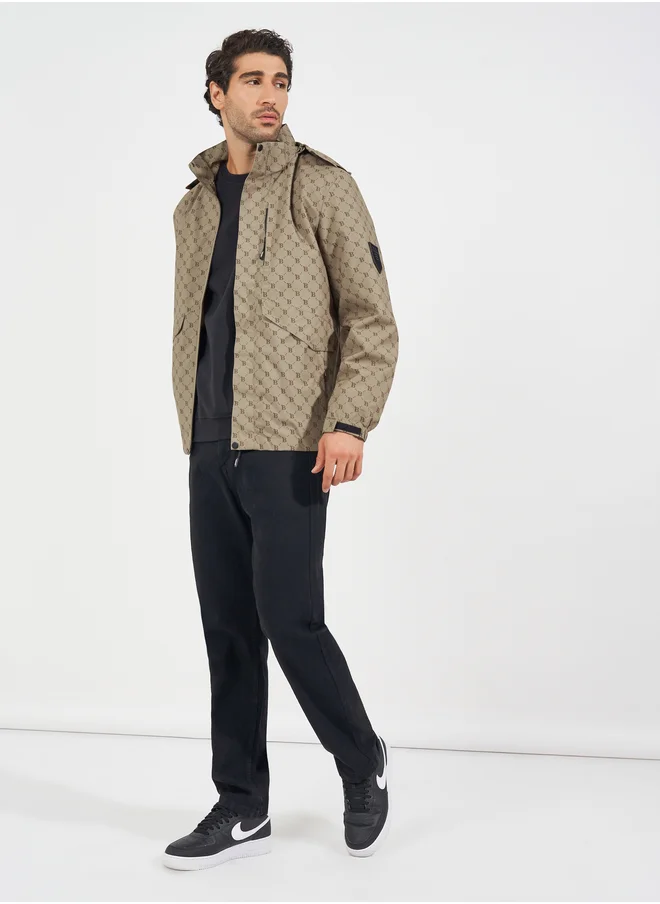 Styli Styli All Over Print Lined Parka Jacket with Concealed Pocket Detail