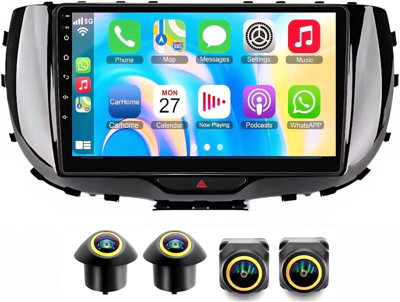Vierex FIT Kia Soul Car Stereo Kia Soul Android Screen 2019-2022 with Wireless CarPlay, Android Auto, GPS Navigation,BT, WiFi, FM Radio, AHD Backup Camera (4+32GB 360D Cameras) - Image 1
