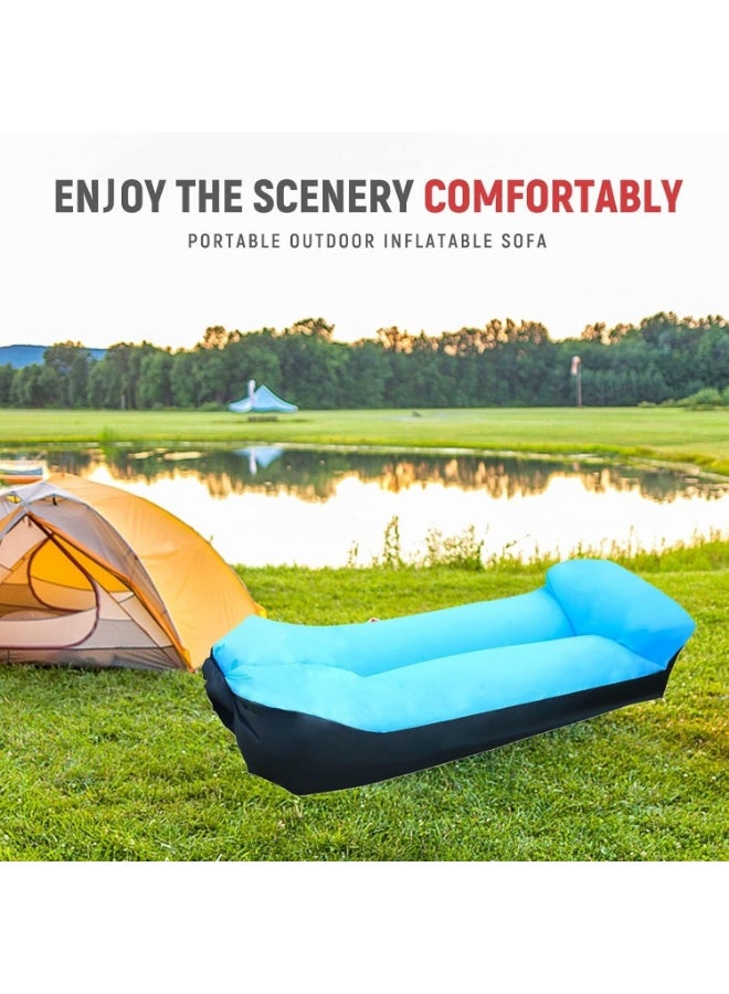 Meetion Inflatable Lounger Air Sofa Hammock,Portable,Waterproof Anti-Air Leaking Design,Pillow Shape The top for Added Comfort, for Lakeside Beach Traveling Camping Picnics & Music Festivals Camping (Blue)  - Image 3