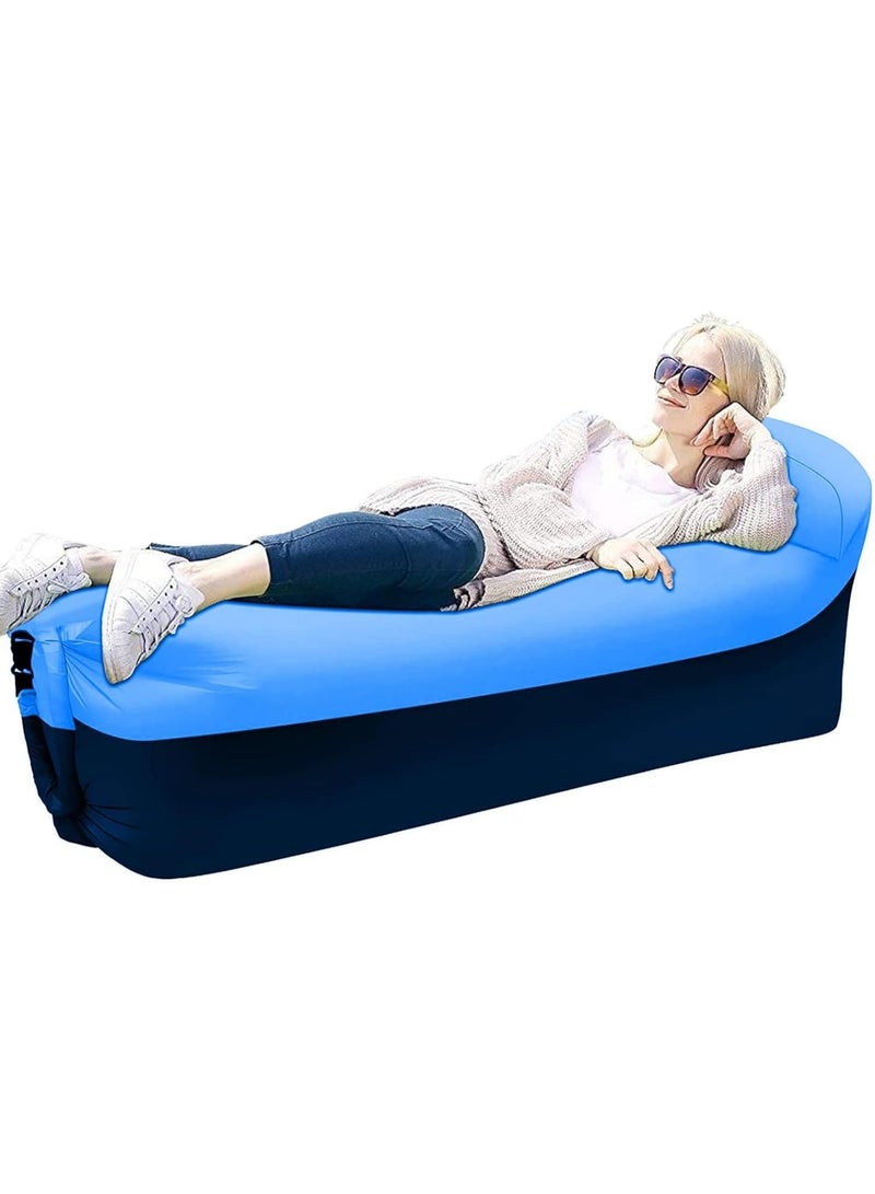 Meetion Inflatable Lounger Air Sofa Hammock,Portable,Waterproof Anti-Air Leaking Design,Pillow Shape The top for Added Comfort, for Lakeside Beach Traveling Camping Picnics & Music Festivals Camping (Blue)  - Image 1