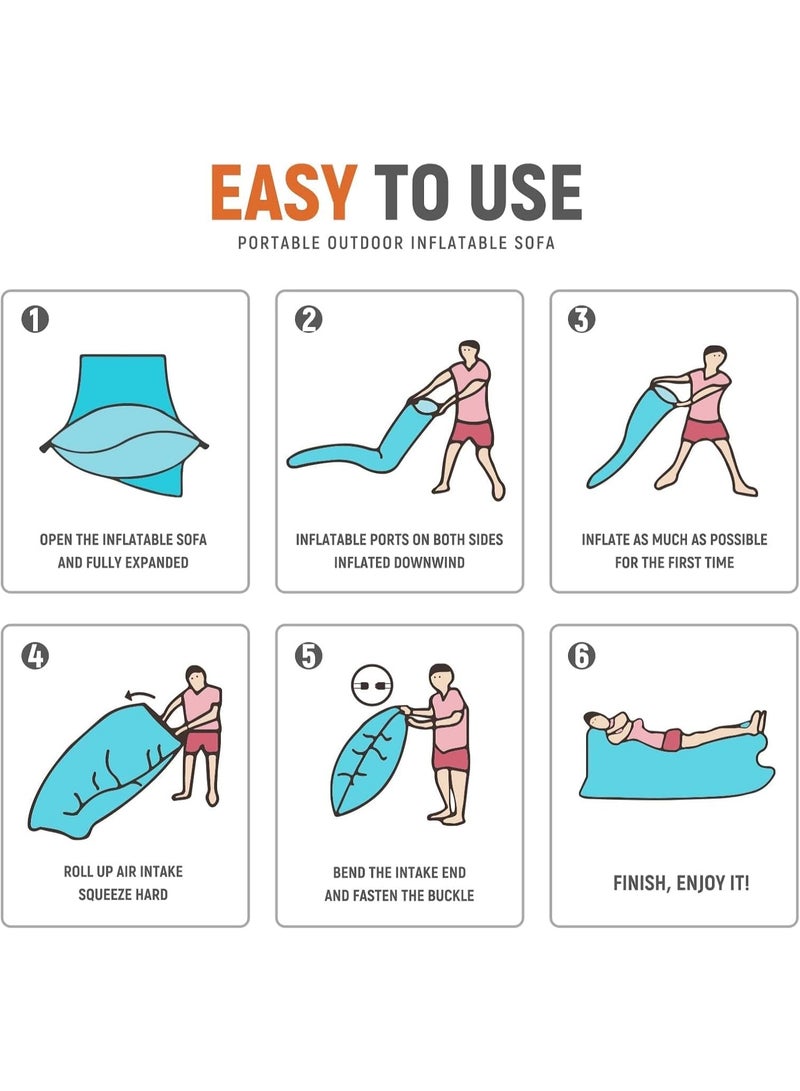 Meetion Inflatable Lounger Air Sofa Hammock,Portable,Waterproof Anti-Air Leaking Design,Pillow Shape The top for Added Comfort, for Lakeside Beach Traveling Camping Picnics & Music Festivals Camping (Blue)  - Image 5