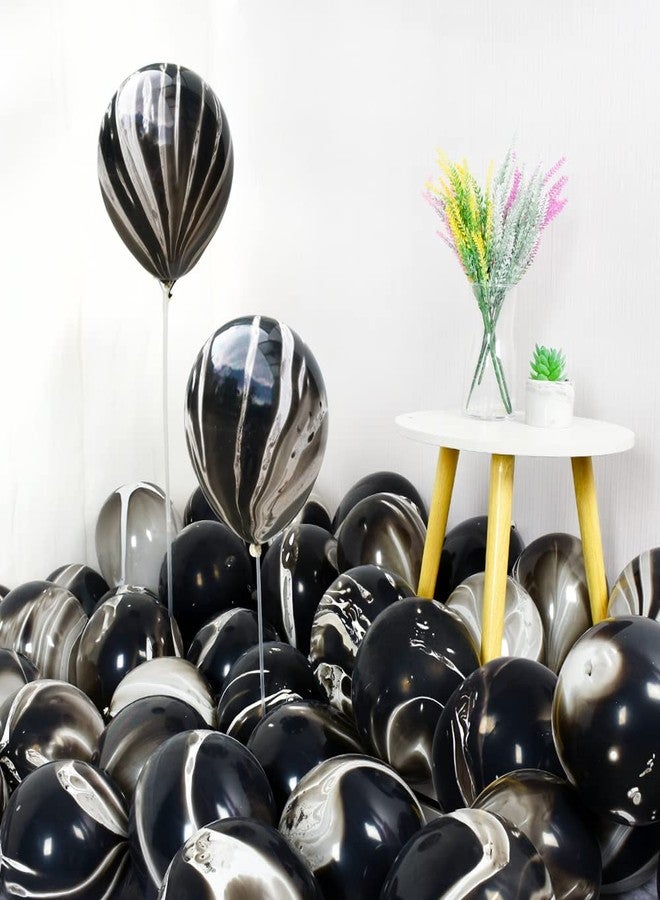 BEISHIDA 50pcs Black Marble Balloons 12 Inch Marble Agate Latex Balloons for Black White Birthday Party Balloons Decoration Easter Halloween Festival Photobooth - Image 1