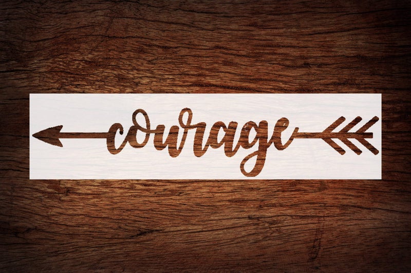 STENCILAIR Motivational Courage Arrow Words Stencil 4" x 12.6" - Long Inspirational Sign Design for Empowering Crafts - Image 1