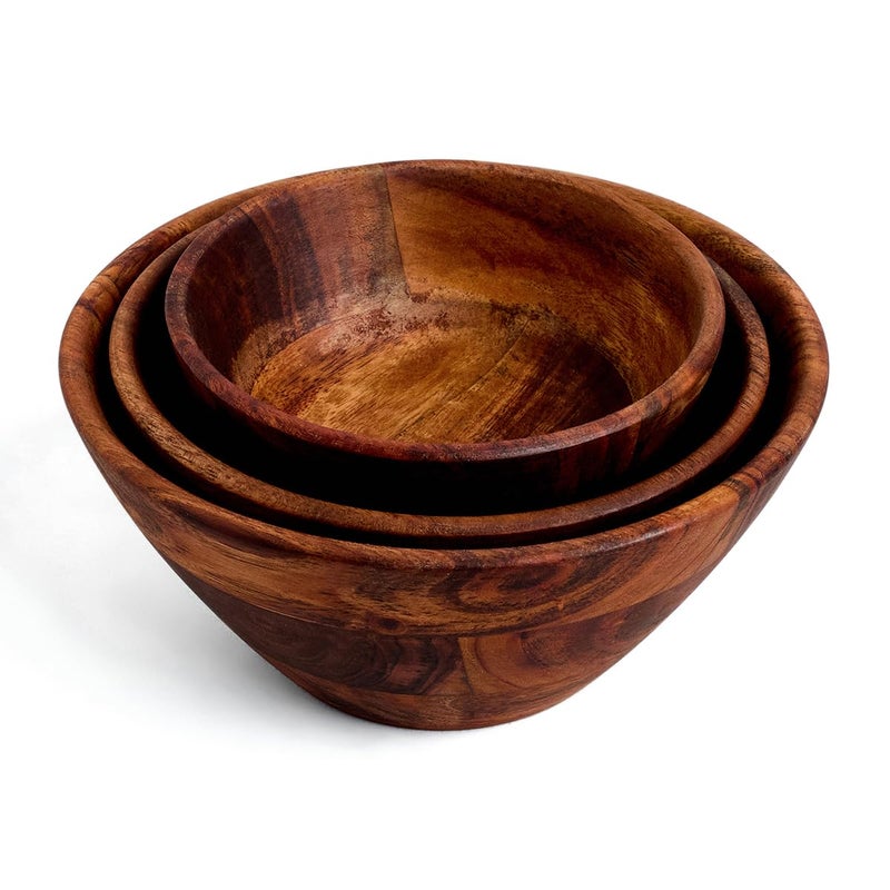 Saaga Acacia Wood Cypress Bowl Set of 3Pcs Size L 10Cm M 14Cm S 17Cm Bowl for Breakfast Snacks Soup Salad - Image 1