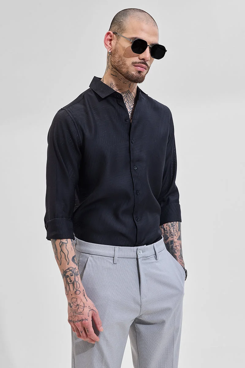 SNITCH Black Geometric Slim Fit Shirt