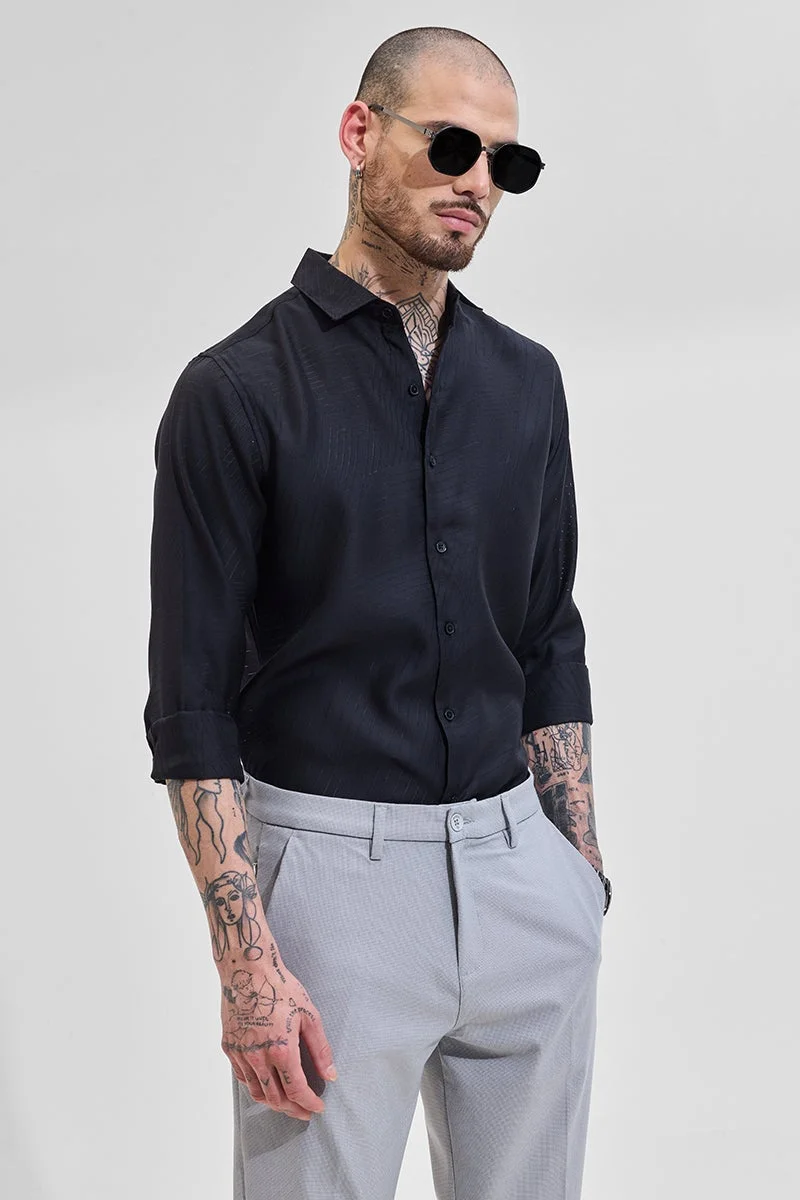 SNITCH Black Geometric Slim Fit Shirt