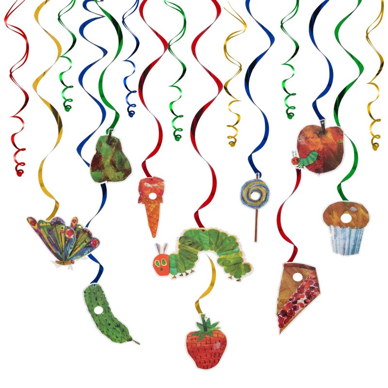 LINGTEER The Very Hungry Insects Cartoon Little Green Caterpillar Butterfly Swirls Streamers - 20 Pcs Children's Reading Story Birthday Party Decorations. - Image 1