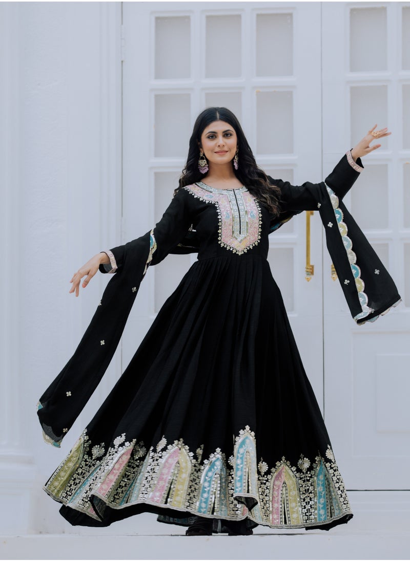 Super Asian - New Launching Heavy Designer Party Wear Look Gown-Dupatta in Heavy Multi Thread Embroidery Sequence Work - Image 1