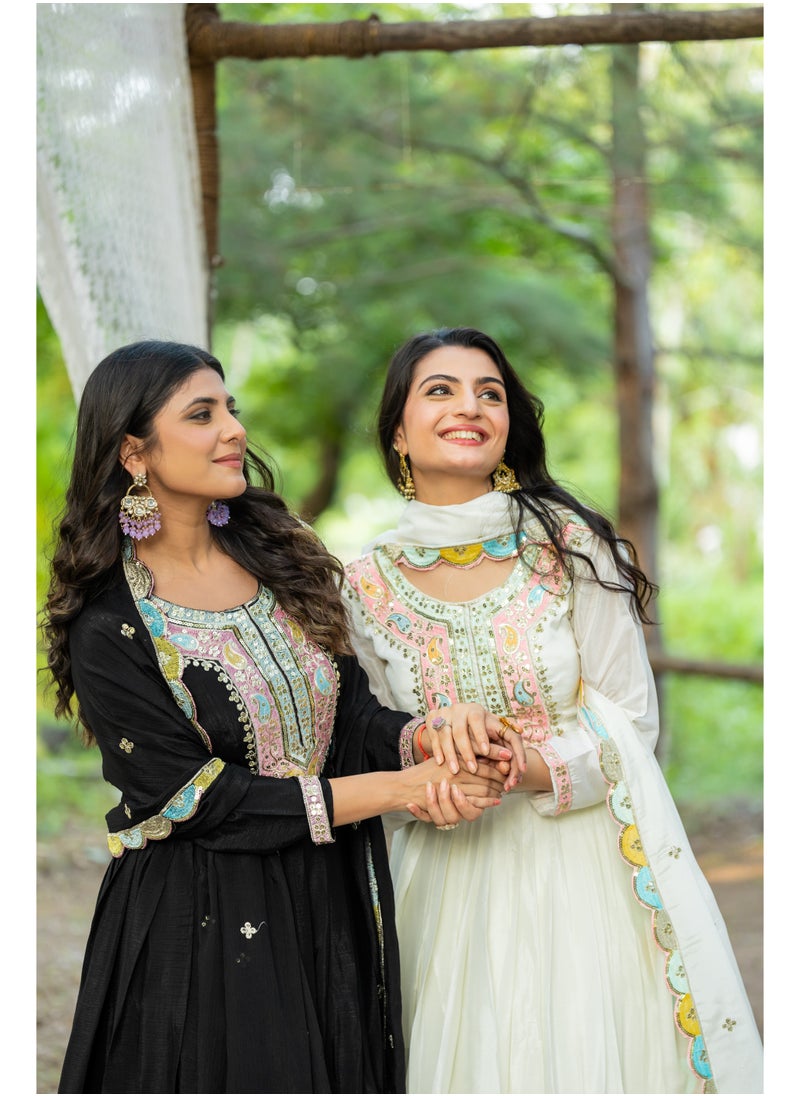 Super Asian - New Launching Heavy Designer Party Wear Look Gown-Dupatta in Heavy Multi Thread Embroidery Sequence Work - Image 1