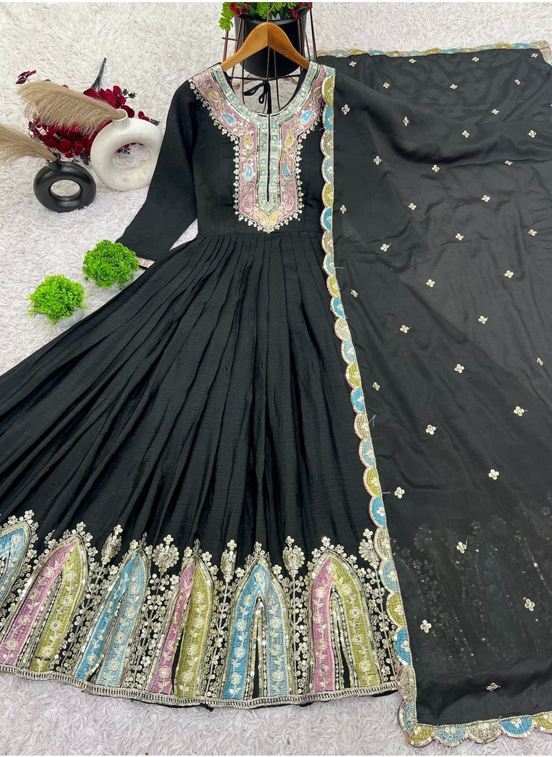 Super Asian - New Launching Heavy Designer Party Wear Look Gown-Dupatta in Heavy Multi Thread Embroidery Sequence Work - Image 1