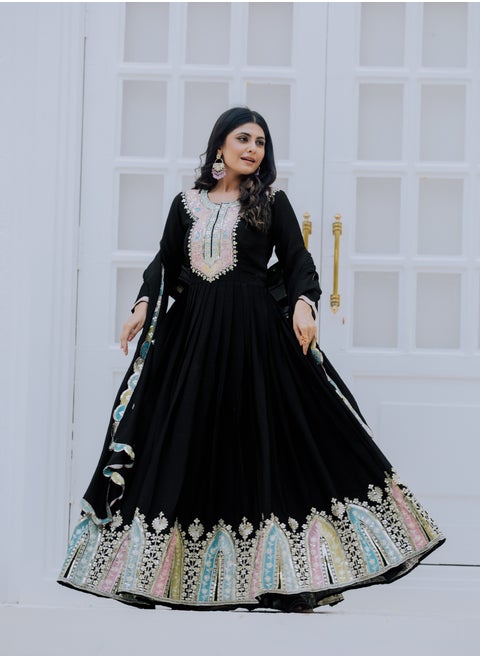 New Launching Heavy Designer Party Wear Look Gown-Dupatta in Heavy Multi Thread Embroidery Sequence Work