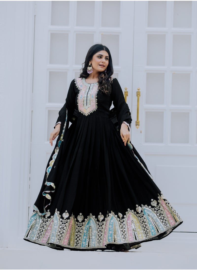 Super Asian - New Launching Heavy Designer Party Wear Look Gown-Dupatta in Heavy Multi Thread Embroidery Sequence Work - Image 1