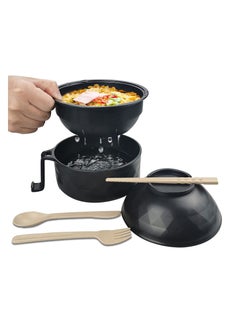 Y&D Microwave Ramen Cooker Bowl Set with Lid Chopsticks College Dorm Room Essentials for Girls, Boys, Rapid and Quick Handles Apartment (Black)  - Image 1