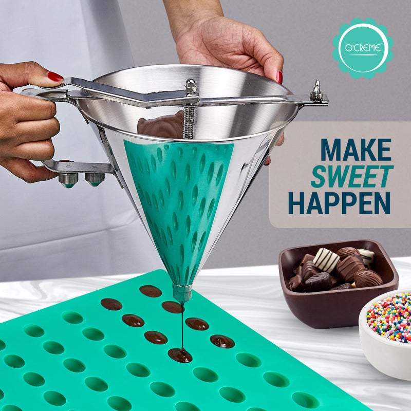 O'Creme Stainless Steel Confectionery Funnel Dispenser with Precision Nozzles â€“ Includes 1/8", 1/4", and 1/3" Tips â€“ Ideal for Chocolate, Sauces, Batter, and Pastry Work - Image 2