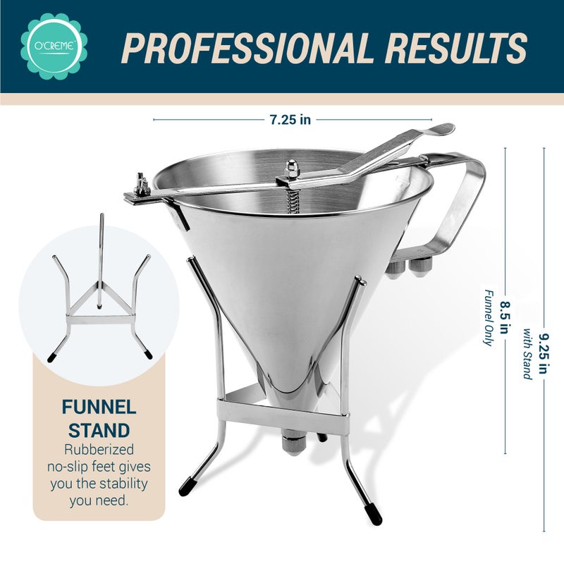 O'Creme Stainless Steel Confectionery Funnel Dispenser with Precision Nozzles â€“ Includes 1/8", 1/4", and 1/3" Tips â€“ Ideal for Chocolate, Sauces, Batter, and Pastry Work - Image 5