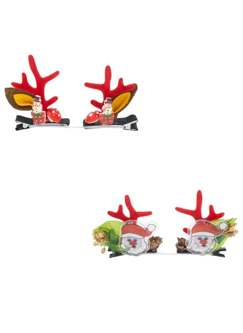 D'Daniela Girls Hair Clips Antler Ears with Santa Christmas – 2 Pairs