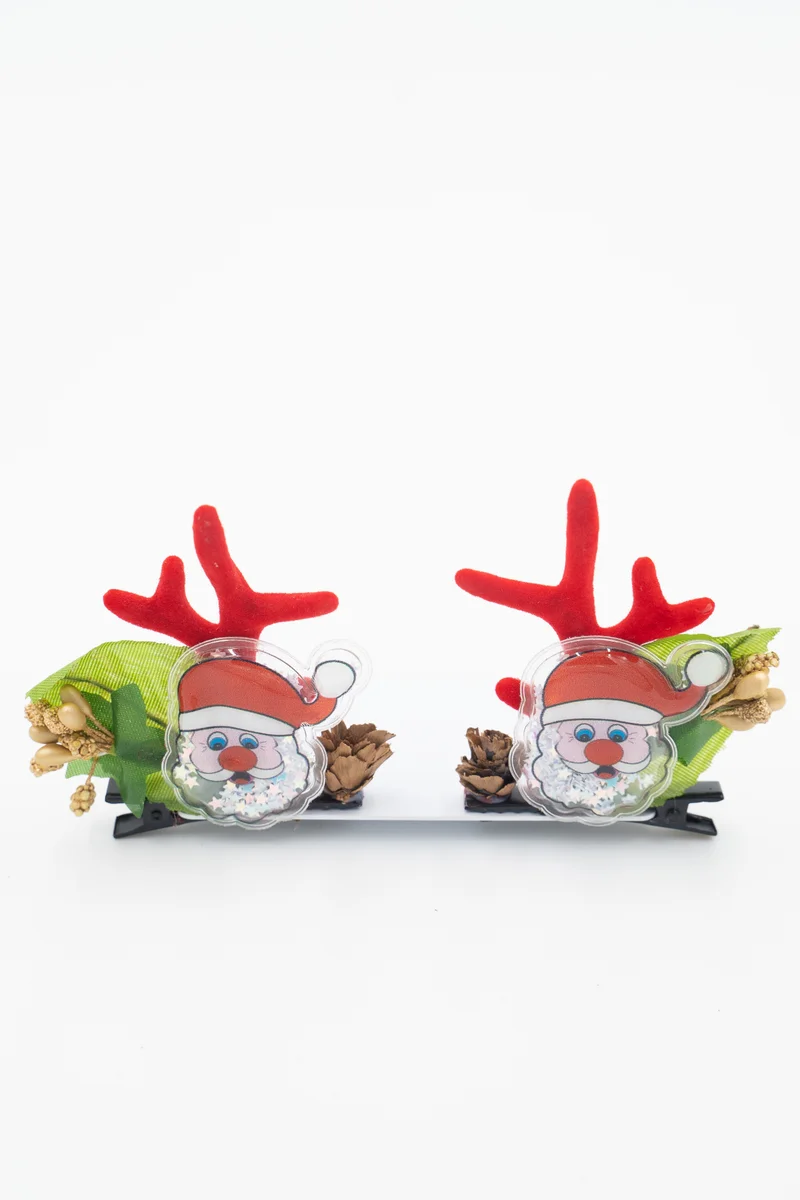 D'Daniela Girls Hair Clips Antler Ears with Santa Christmas – 2 Pairs