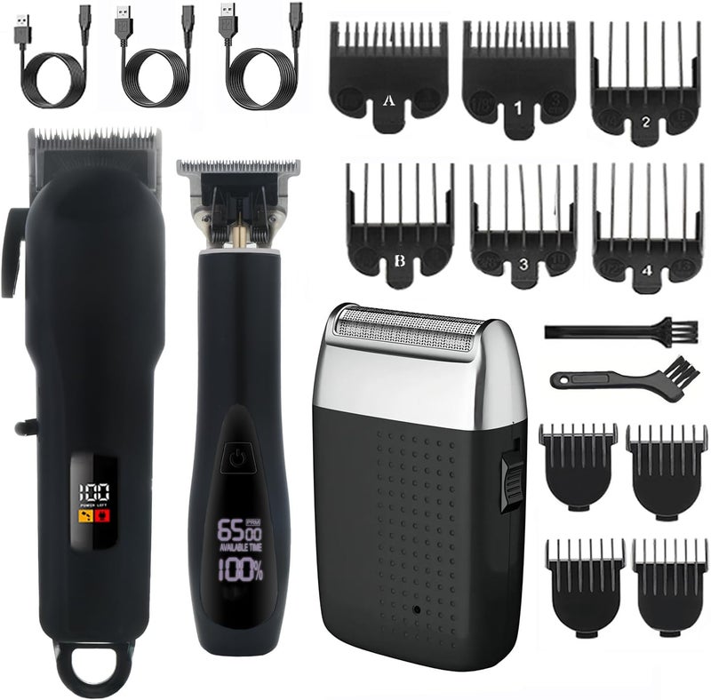 Roziapro Professional Hair Clippers 3-in-1 Barber Clipper Set, T-Shaper Trimmer & Foil Shaver Rechargeable Beard Trimmer Men’s Hair Clipper Kit (Black)
