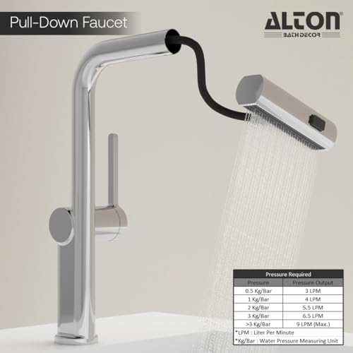 ALTON SUS52135, Brass, Single Lever Sink Mixer with 3-Function Pull-Down Sprayer, Chrome - Image 4