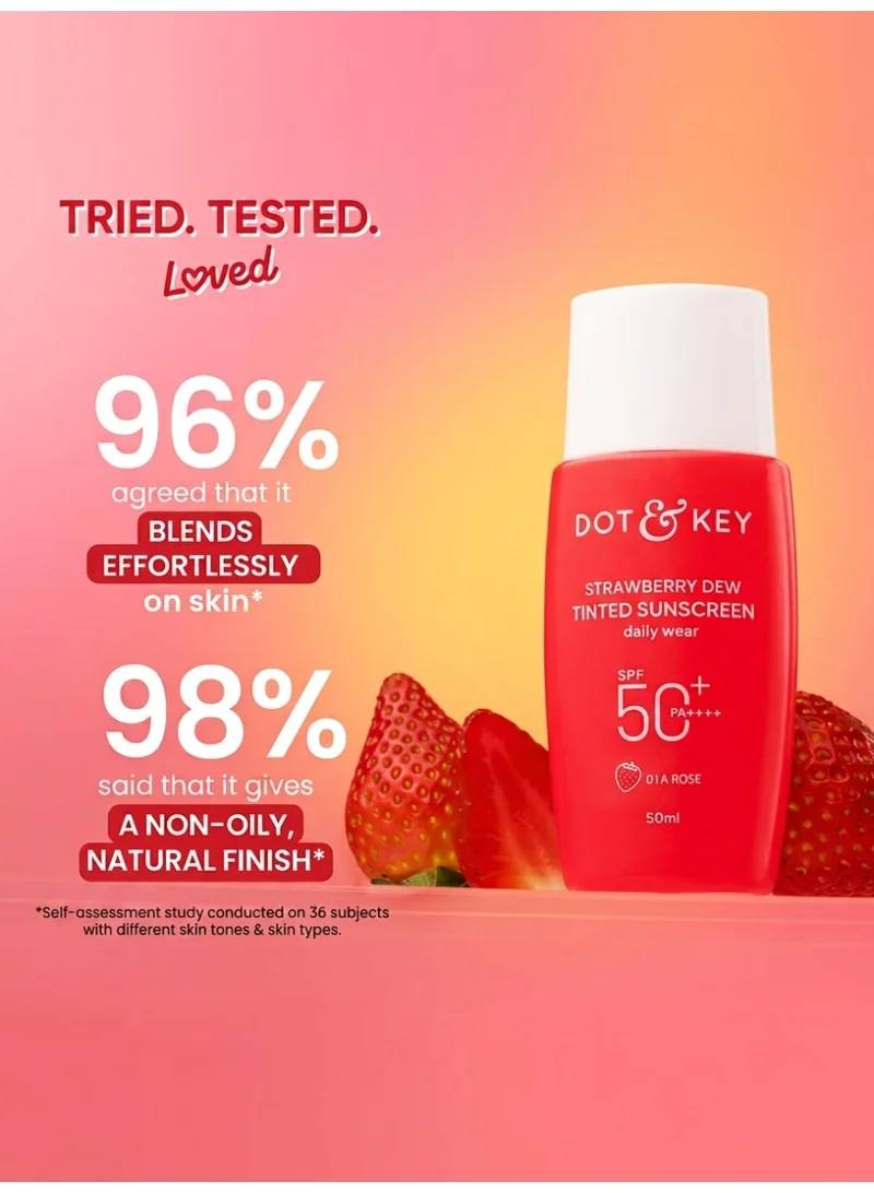 Dot & Key Dot & Key Strawberry Dew Tinted Sunscreen In-Vivo Tested SPF 50+ PA++++ With New-Age UV Filters, Brightens & Protects Skin, Ultra-light, Blends Easily, With Niacinamide, Natural Finish, Non-Sticky | Rose | 50ml