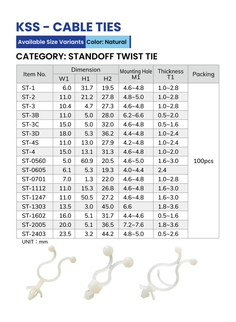 KSS Standoff Twist Tie – Securely Lock Cables with Pre-Drilled Hole, Easy Cable Management Twist - Tie for Neat, Tidy, and Durable Cable Organization – Ideal for Home, Office, and Industrial Use - 100 Pieces/Pack - Image 2
