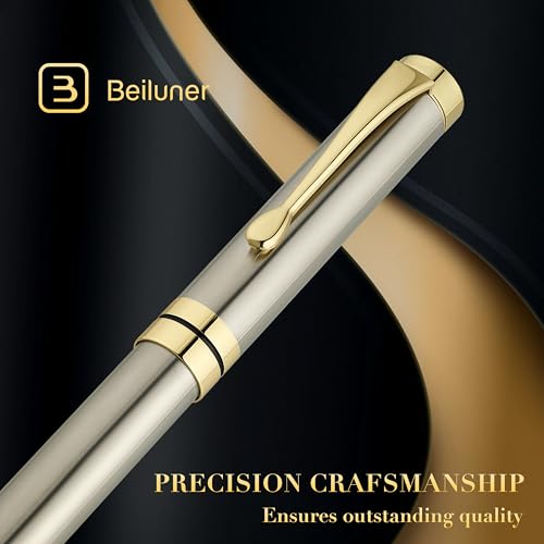 BEILUNER Ballpoint Pens, Stunning Silver Chrome Metal Pen with Golden Trim, Best Ball Pen Gift Set for Men & Women, Professional, Executive, Office, Nice Pens-Gift Box with 0.5mm Extra Black Refill - Image 2