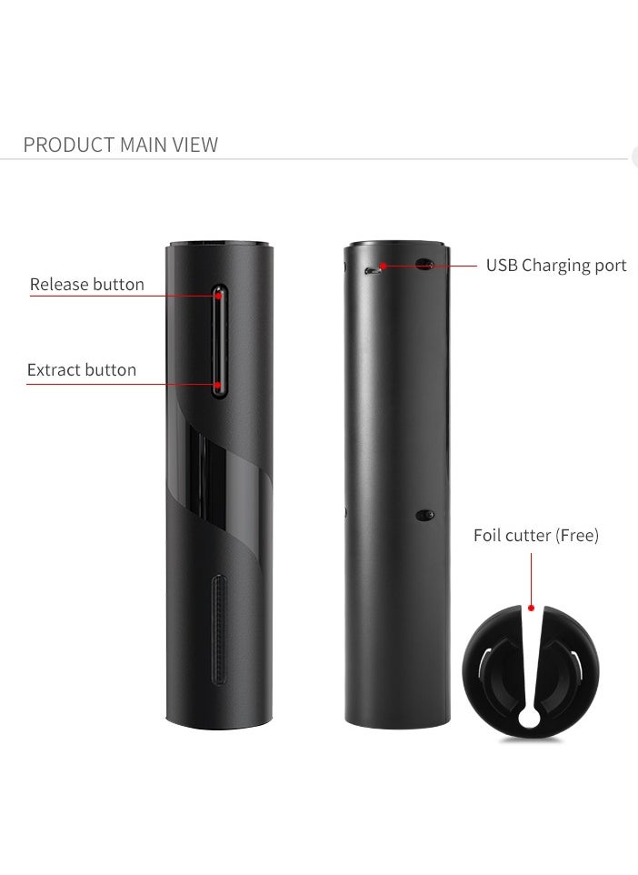 Beram Electric Wine Opener Pump, Automatic Corkscrew, Bottle and Cork Opener, Rechargeable Type C, Matte CoatED, Red Light Indicator, Black  - Image 3