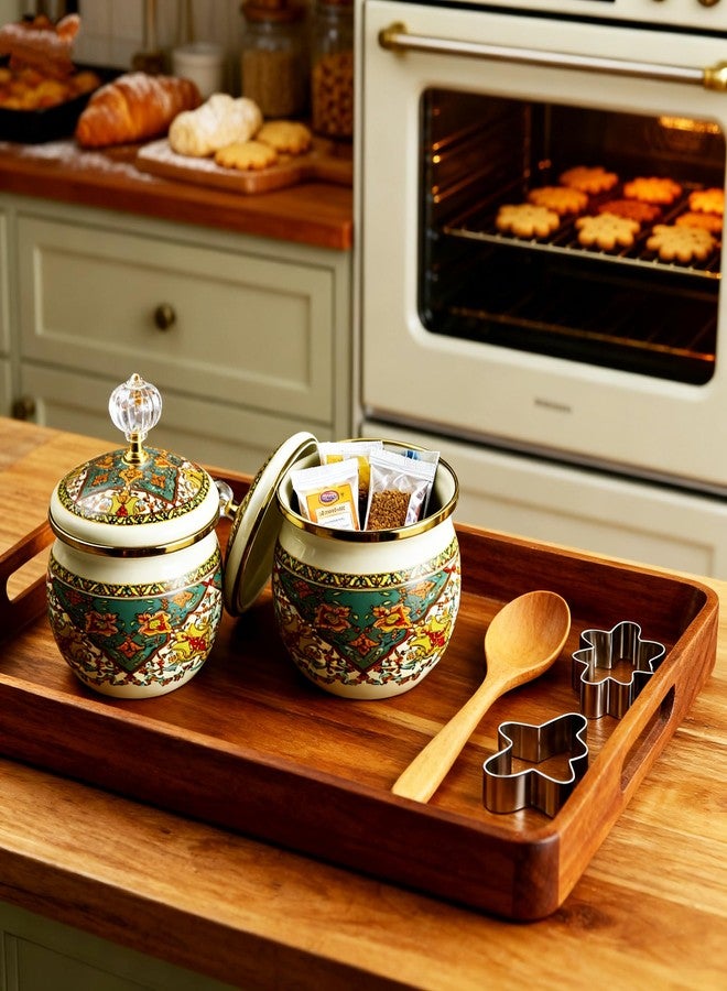 Leebright Floral Enamel Sugar Bowl Gold Ethnic Seasoning Jar Vintage Tea Canister Spice Box Retro Coffee Candy Storage Pot Bohemian Salt Container Jar for Home Kitchen Decor - Image 5