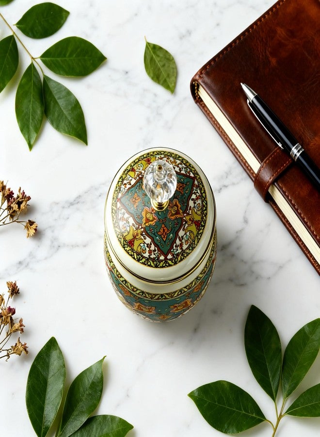 Leebright Floral Enamel Sugar Bowl Gold Ethnic Seasoning Jar Vintage Tea Canister Spice Box Retro Coffee Candy Storage Pot Bohemian Salt Container Jar for Home Kitchen Decor - Image 3