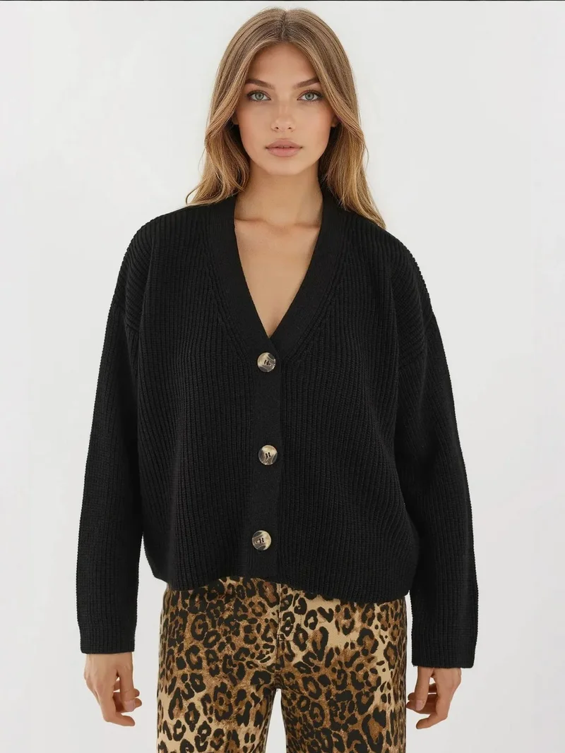 HICCUP V Neck Buttoned Oversized Cardigan