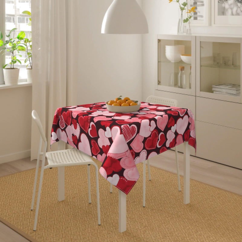 Sphragiyn Valentines Day Tablecloth Square 54Ã—54 Inch Pink Red Hearts Table Cloth Water Resistant Fabric Table Covers for Kitchen Dining Small Tablecloth for Party Home Decor - Image 5