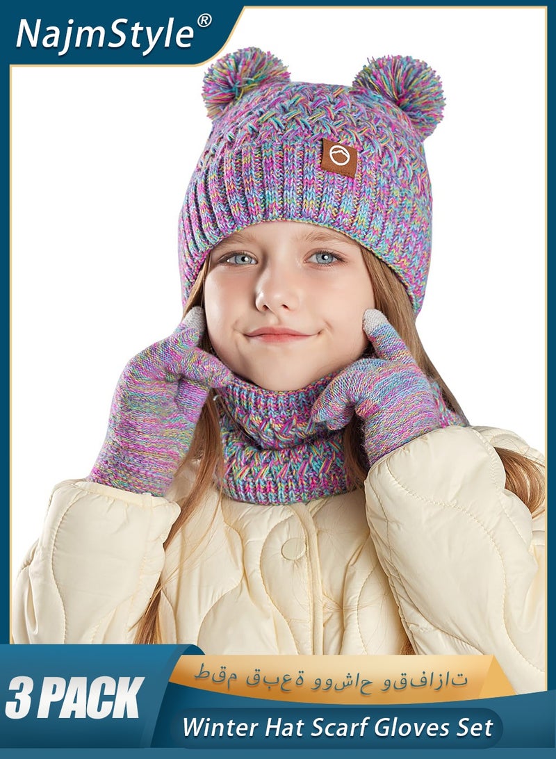 NajmStyle Winter Hat Scarf Gloves Set, Kids Soft Warm Hat Neck Warmer Mittens for 2-10 Years Old - Image 1