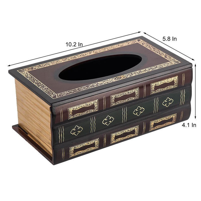 VERGOODR Crafted Classical Retro Wooden Antique Book Tissue Box Cover Rectangular Tissue Holder Dispenser Paper Cover Case Napkin Holder Home Decor for Bathroom Living Room Office car Kitchen (Red) - Image 3