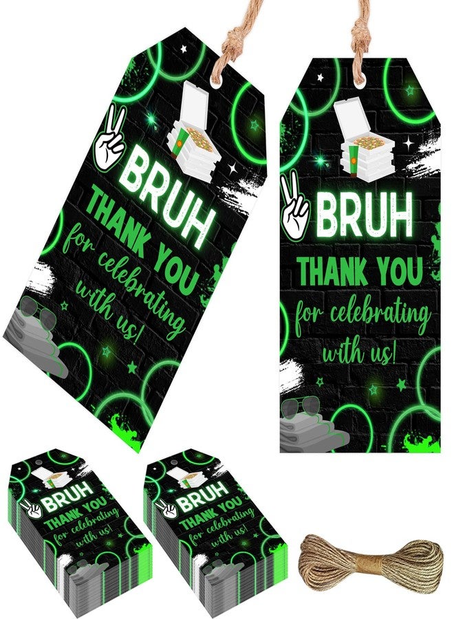 Serencatcher Bruh It's My Birthday Decorations, 50pcs Green Black Bruh Thank You for Celebrating with Us Favor Gift Tags with String 1.9x3.5 Inches for Funny Birthday Party Favors - Image 1