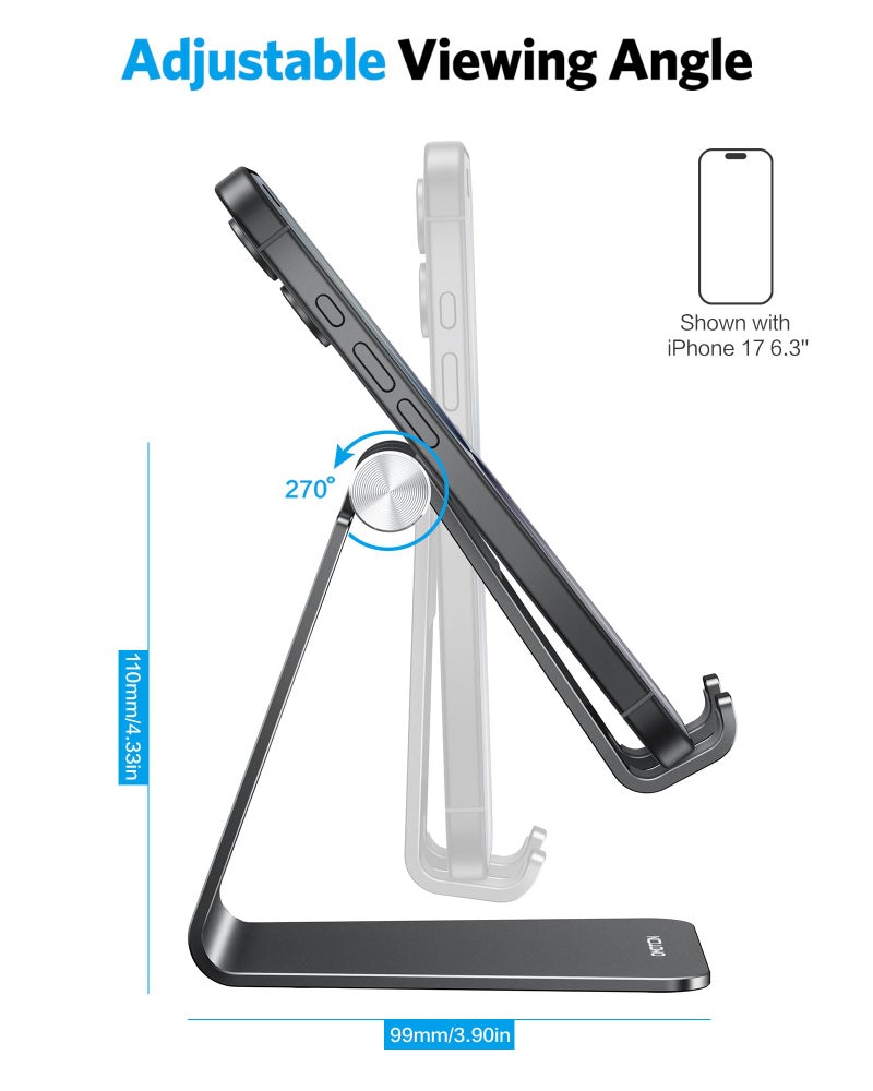Omoton حامل هاتف محمول قابل للتعديل من OMOTON، حامل هاتف مكتبي من الألمنيوم C2، متوافق مع iPhone 15 14 13 Xs XR 8 Plus 7 6، Samsung Galaxy، Google Pixel، هواتف Android، أسود - Image 4