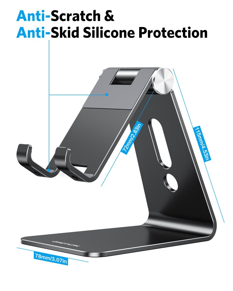 Omoton حامل هاتف محمول قابل للتعديل من OMOTON، حامل هاتف مكتبي من الألمنيوم C2، متوافق مع iPhone 15 14 13 Xs XR 8 Plus 7 6، Samsung Galaxy، Google Pixel، هواتف Android، أسود - Image 3